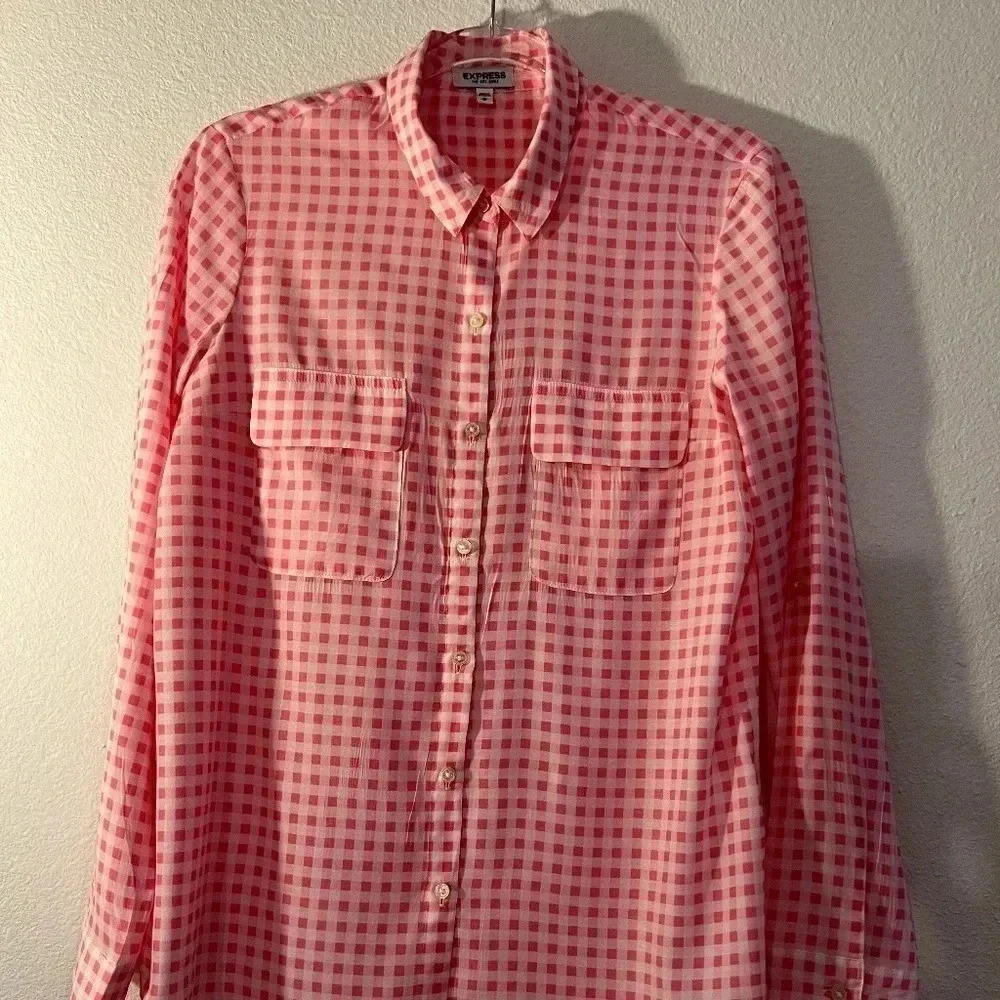 Express Pink White Long Sleeve Shirt Medium
